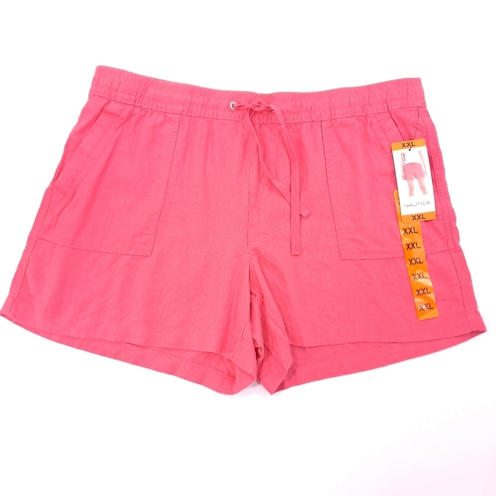 Nautica Women's Pink Linen Blend Pull-on Shorts Elastic Waist Drawstring Sz XXL
